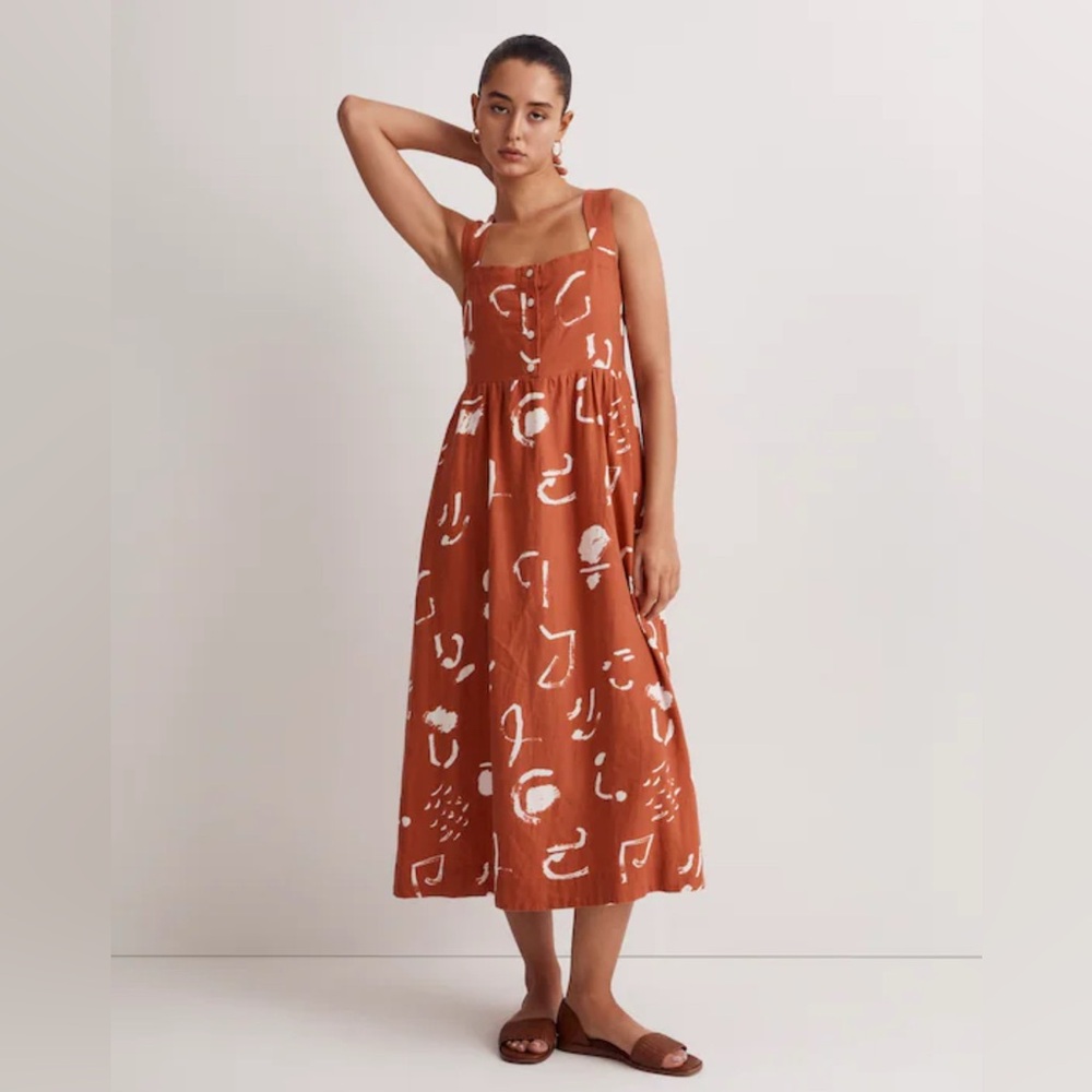Madewell X Caroline Z Hurley Tank Midi Dress in reddish orange